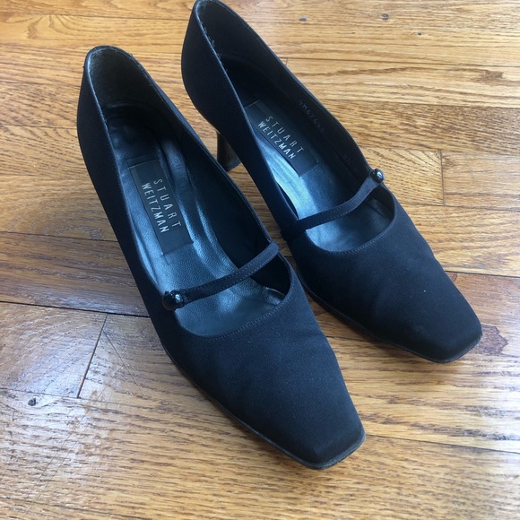 Stuart Weitzman simple black heel with square toe - Picture 1 of 5